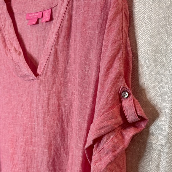 Isaac Mizrahi (never worn) Pink Linen V-Neck Women's Top - Picture 3 of 5